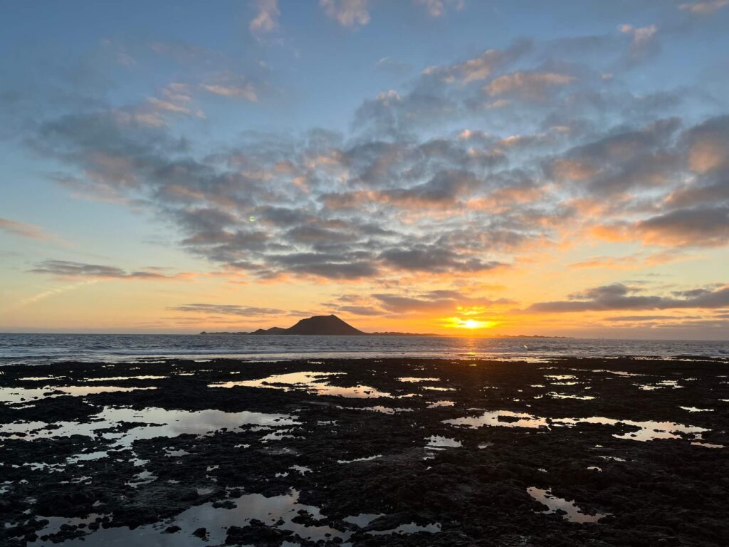 View of Lobos Island from the Corralejo waterfront.